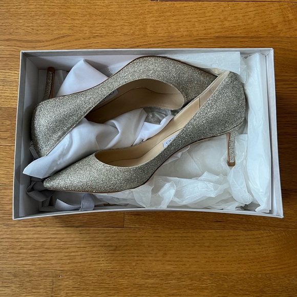 Jimmy Choo Romy Platinum Ice Dusty Glitter Heels - Picture 5 of 9